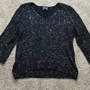 Chaps Classics Black Sweater With Sequins L, Size XL, 60% Cotton
